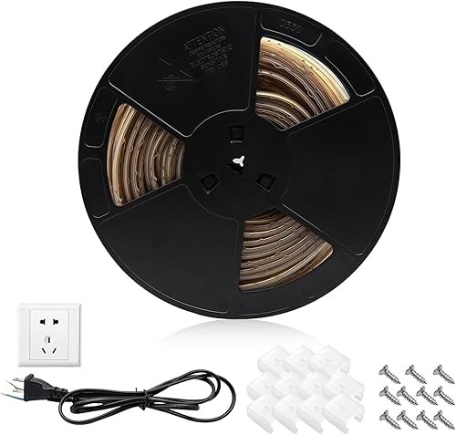 Miniatura 7 de Tira de luces LED COB de 110 V, 32.8 pies, IP67, impermeable, blanco cálido, súper brillante, regulable, cinta LED cortable, cuerda de luz de neón