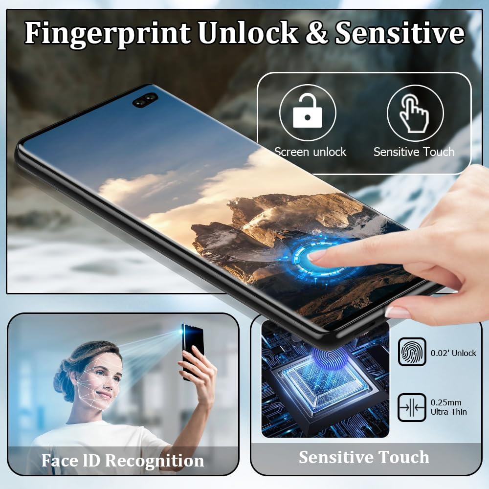 [2 2 Pack] Galaxy S10 Plus Screen Protector and Camera Lens Protector, Fingerprint Unlock, 9H Hardness Tempered Glass, Anti-Scratch, Full Coverage Glass Film, Bubble-Free, for Galaxy S10 Plus 6.4 Inch