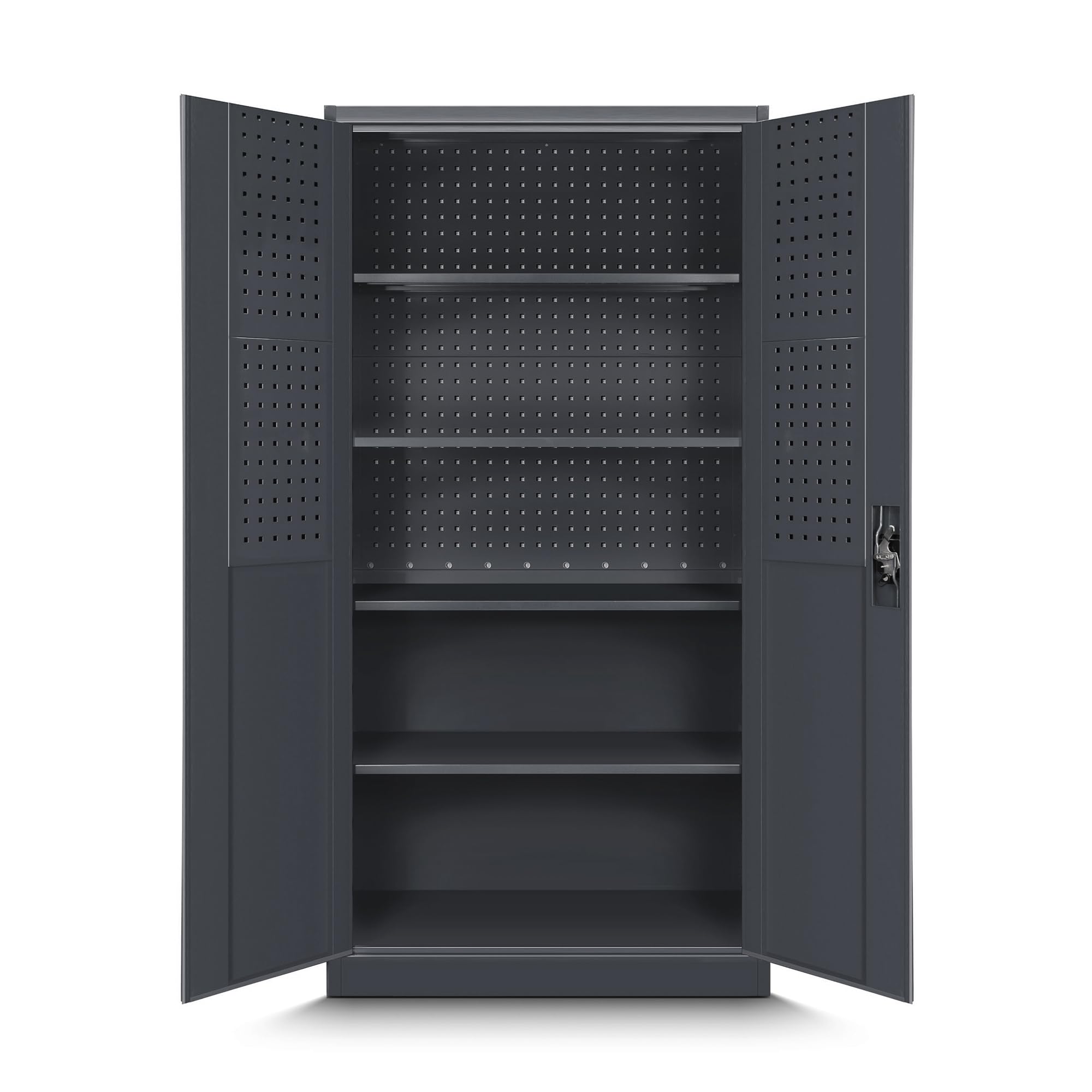 Jan Nowak Armadio per Officina Armadietto Porta Utensiliin Metallo con 4 Ripiani Parete Perforata Rivestimento a Polvere 185 cm x 92 cm x 50 (Antracite)