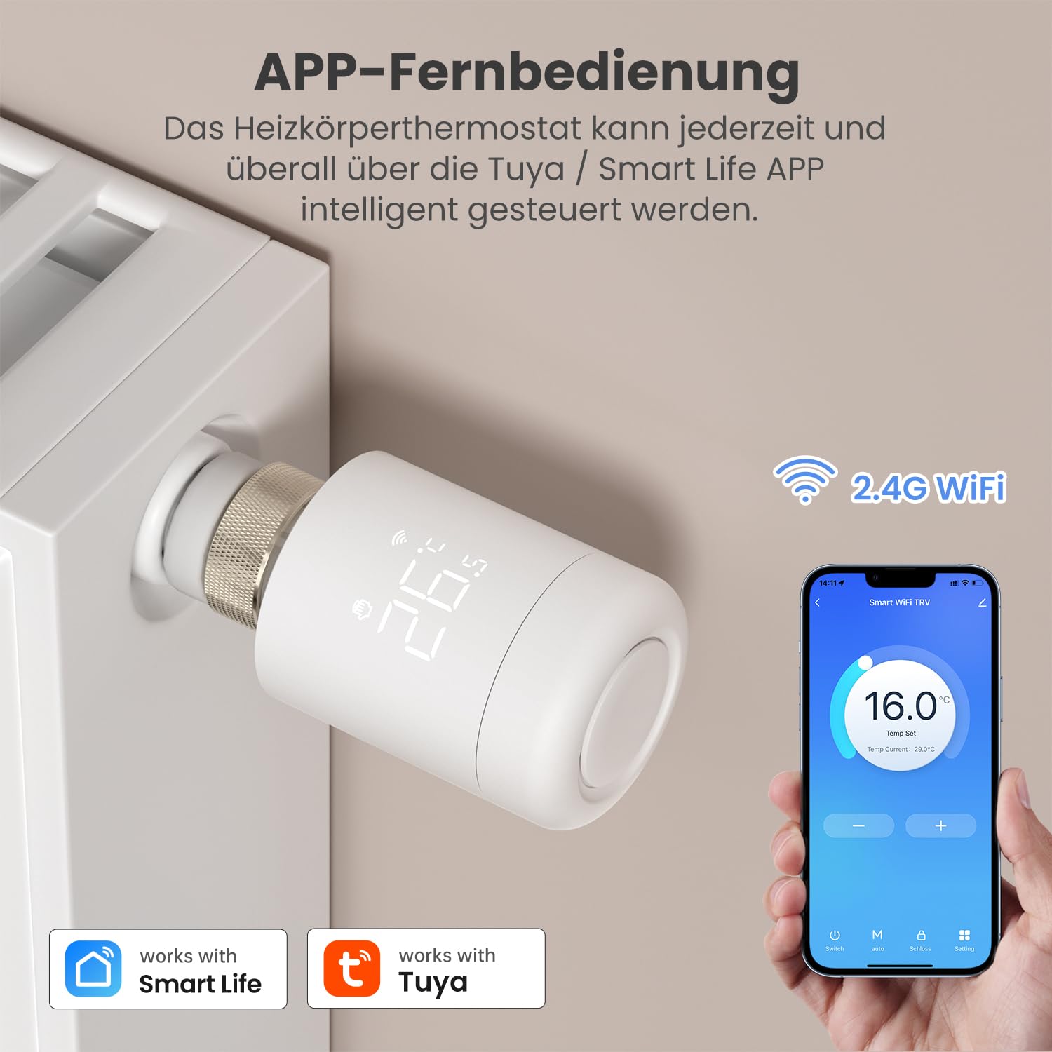 Termostato per termosifone Wi-Fi, riscaldamento intelligente termostato, programmabile, supporto per Alexa, controllo vocale Google Home e telecomando App Smart Life (non è necessario alcun gateway