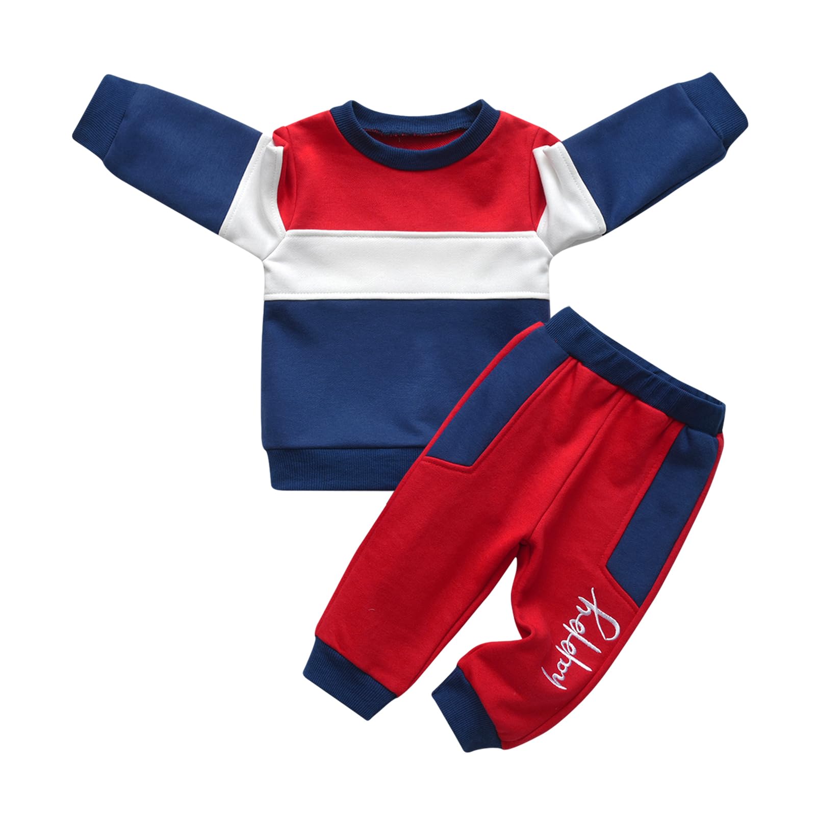 Awxoder Toddler Baby Boys Clothes Colour Blocking Long Sleeve Tops Pants Outfits Set
