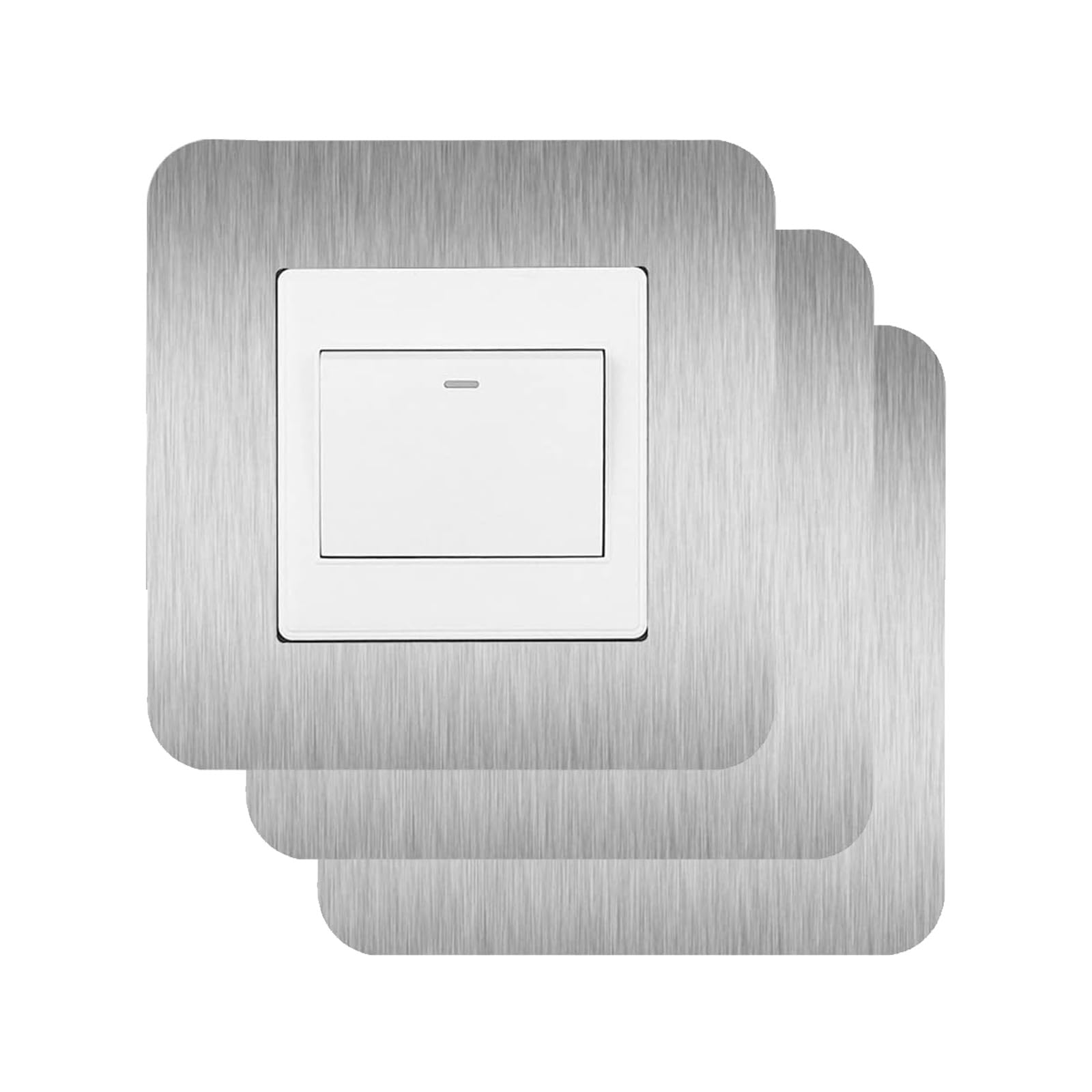 Silver 3 Pc Acrylic Light Switch Surround, Self Adhesive Single Switch Cover, Wall Socket Stickers for Home Decoration (8.6cm*8.6cm)