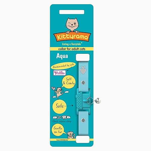 Vista 6 de Kittyrama Collar de gato Aqua con campana, ganador del premio, aprobado por veterinarios, liberación rápida, ligero y cómodo