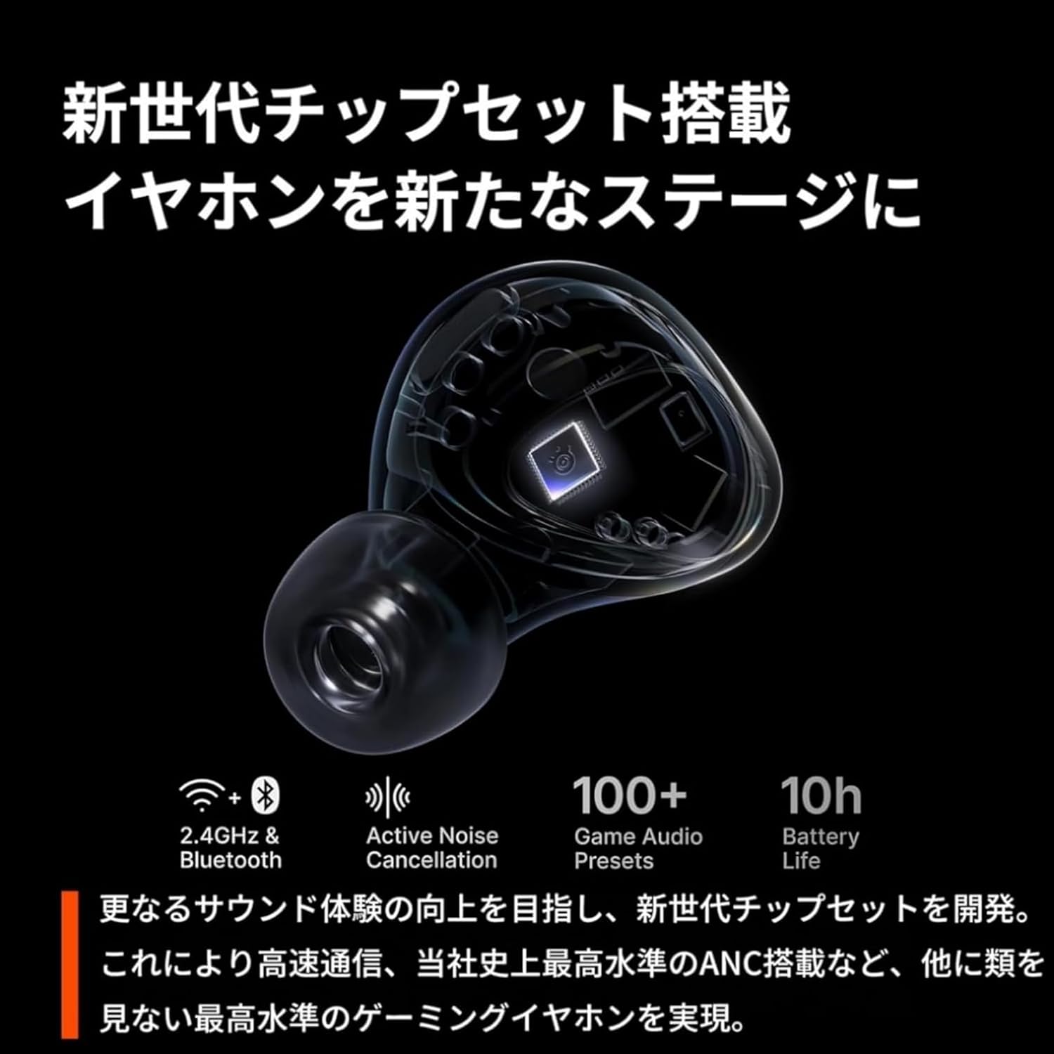 Diagram showing the internal next-generation chipset of the Arctis GameBuds.