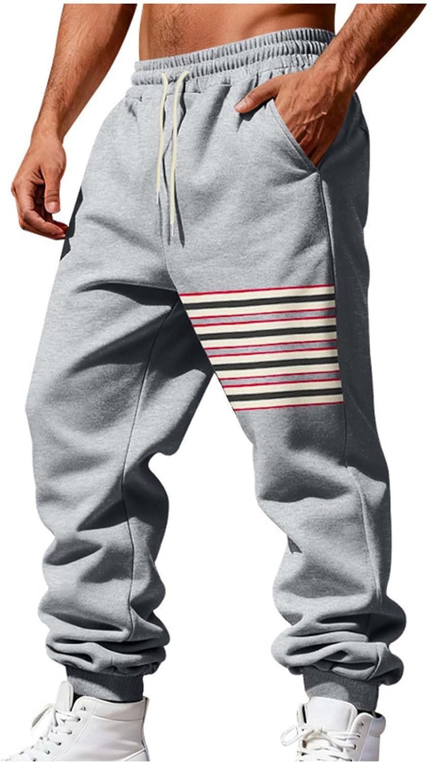 Cambkatl Men's Striped Fleece Jogger Pants - Stretch Loose Outdoor Athletic Casual Sweatpants with Pockets