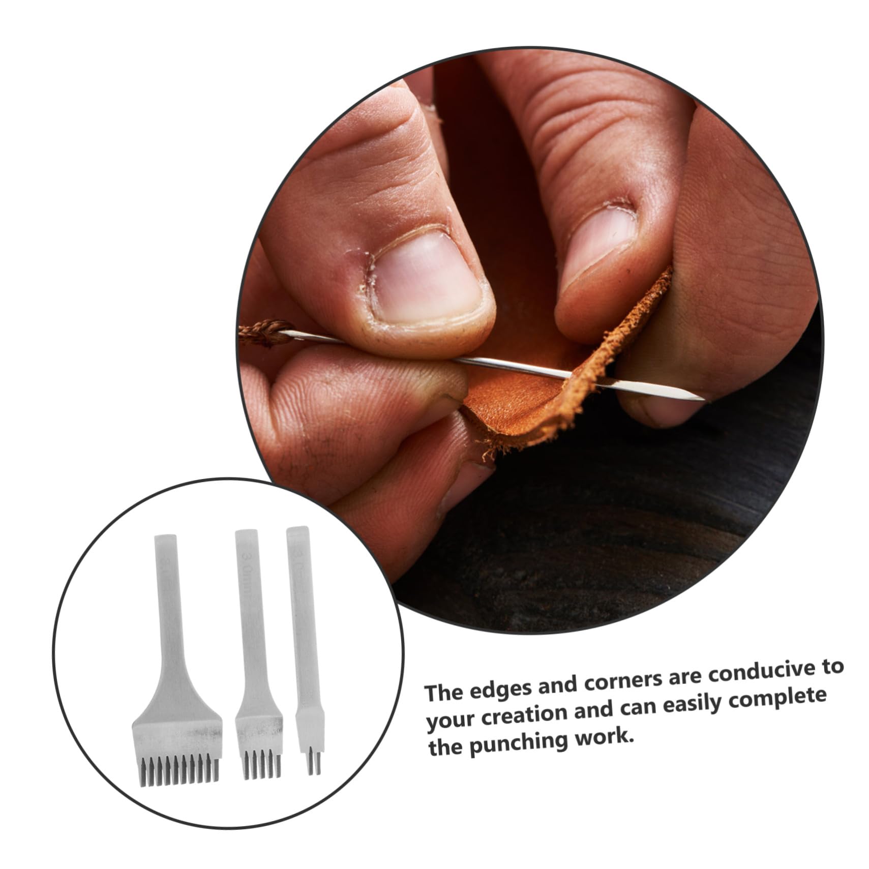 LOLIPPYY 3 piezas Punzones de Cuero Metálicos para Costura Manual Herramientas de Perforación Redondas y Pulidas Kit Práctico para Artesanía Cuero DIY Duradero y Fácil de Usar para