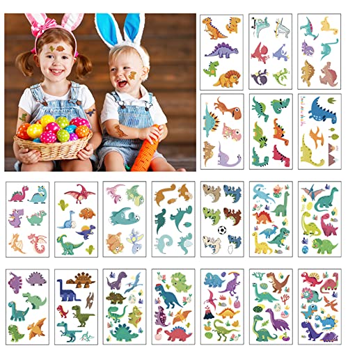 TAKUZA 20 feuilles de tatouage pour enfants - Dino - Autocollant pour dinosaure - Pour fête d'anniversaire d'enfant - Décoration d'anniversaire d'enfant Cover