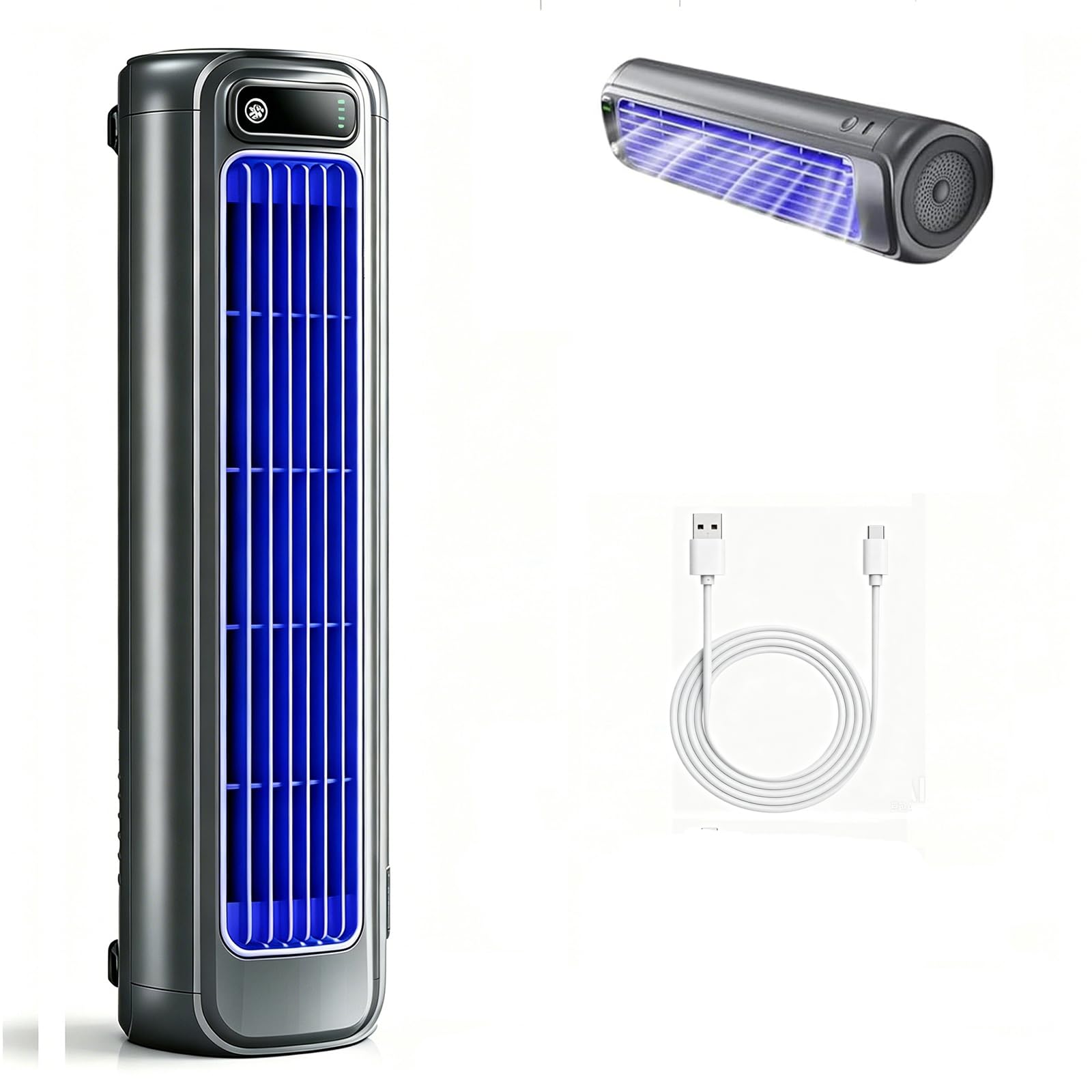 Enfriador de aire portátil, 3 ajustes de velocidad, flujo de aire circulante, funcionamiento silencioso, ahorro de energía, pantalla LCD, recargable por USB, montaje en pared sin perforación, para