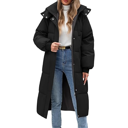 Women Long Puffer Coat Winter Warm Hooded Jacket Long Sleeve Parka Full Length Down Coats With Zip