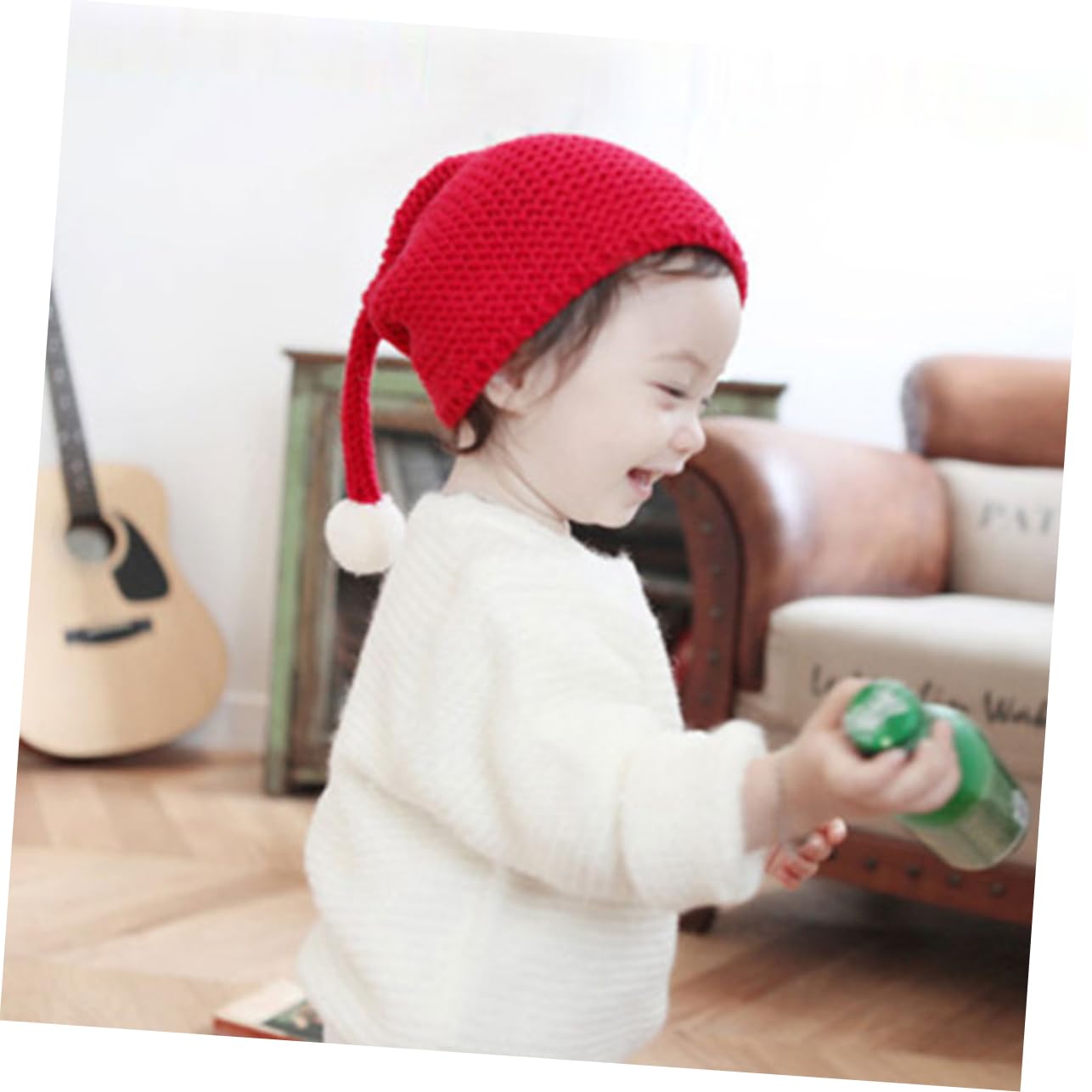 4 Stück Flauschige Ballmützen Kinder wintermütze Kinder weihnachtsmütze weihnachtsmannmützen für Nikolausmütze Mädchen Hüte mütze Strickmützen Hüte aus Holzgarn rot