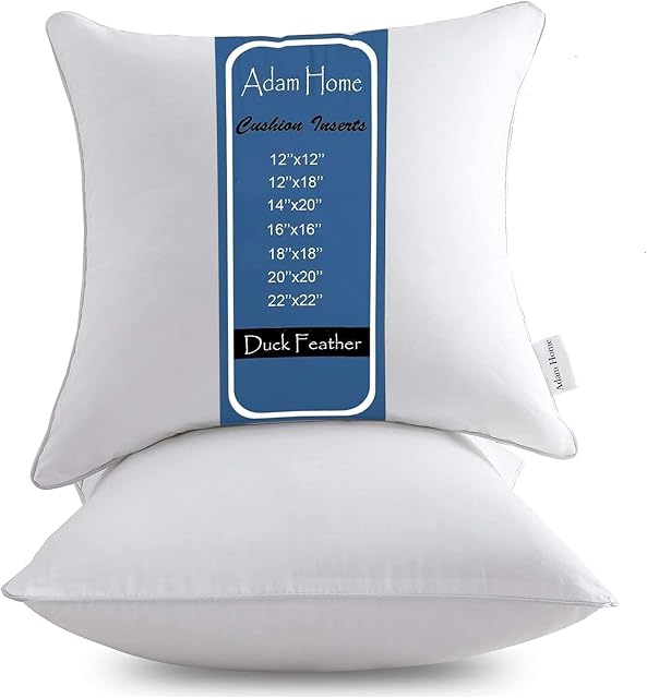 Adam Home Cushion Inserts 50cm x 50cm (20" x 20" inches) Quick Rebound Fluffy White Cushion Inner, Perfect Duck Feather Cushion Inserts for Sofa Cushion Pads (Pack of 2)