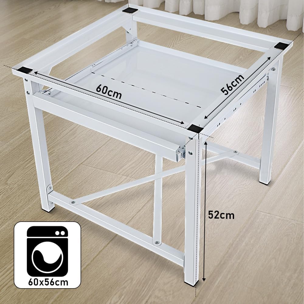 Estructura estable de metal para lavadora, para secadora, elevador de lavadora, con estantes extraíbles, capacidad de carga de 150 kg, base extensible, antideslizante, elevador de pedestal, 60 x 56 x