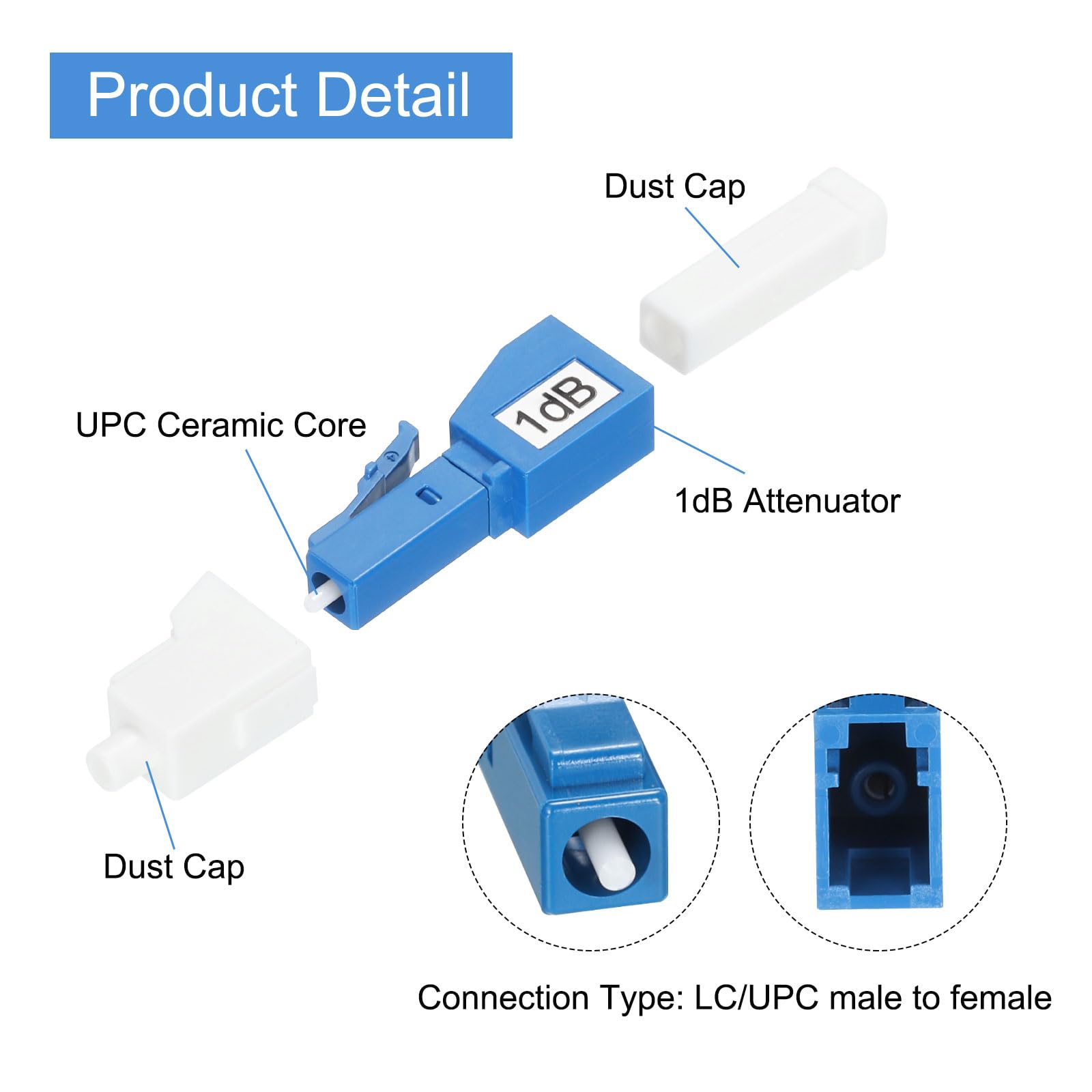 Attenuatore Fibra Ottica LC/APC 1dB Monomodale - Maschio/Femmina Per Reti | 2 Pezzi