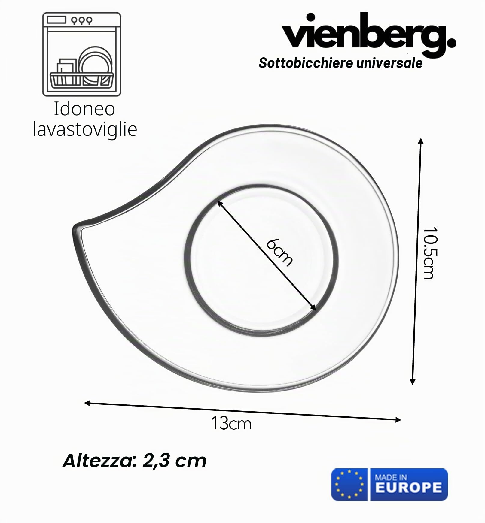 6 piattini in vetro universali, piatti da portata a goccia, ideali per salse, marmellate, dessert, ciotole per salse, 13 cm di lunghezza, piattino da caffè
