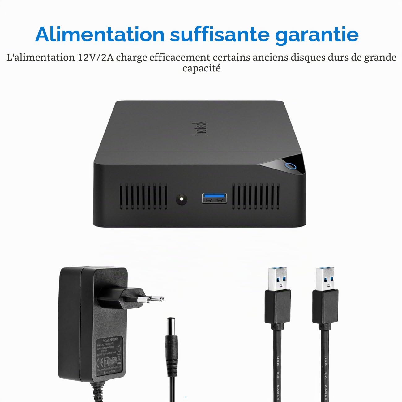 Inateck Boîtier de Disque Dur pour HDD et SSD SATA de 2.5"/3.5", Support UASP, Un Adaptateur d'alimentation 12V/2A Inclus, Pas Besoin d'Outils, Noir,FE3002