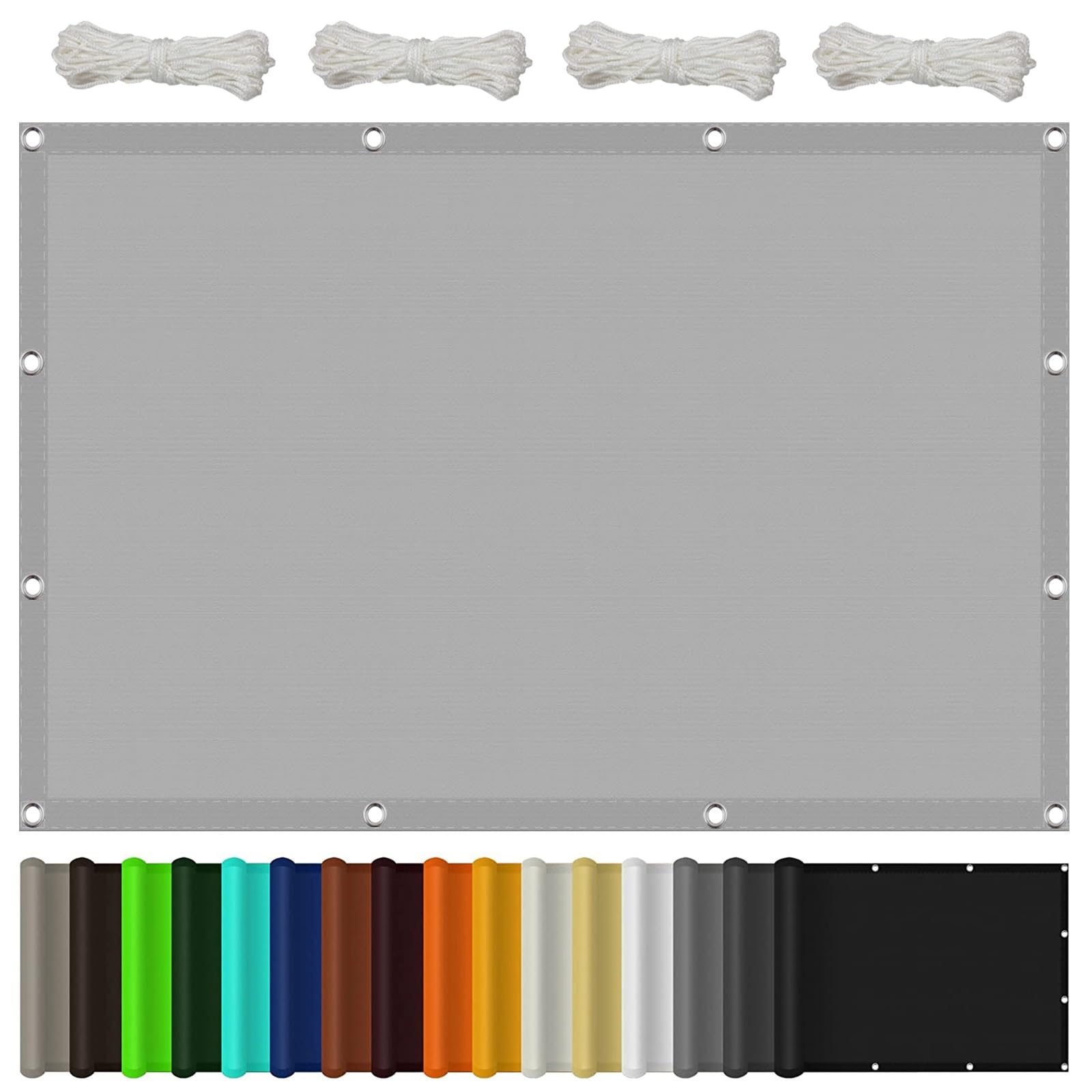 Voile d'ombrage rectangulaire 1,8 x 3,6 m gris clair avec cordes