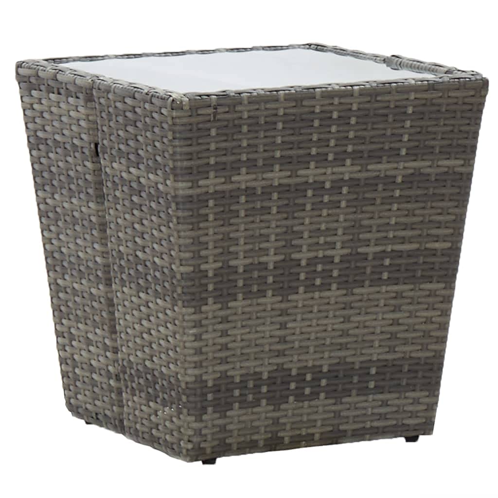 Juego de muebles de jardín de polirratán y cristal templado gris, 3 piezas, muebles de exterior con sillas, muebles de terraza para balcón, jardín, porche