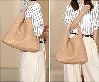 Vista 5 de Bolsos de cuero para mujer, bolsos de hombro de moda, bolso de mano tejido, bolso de mano con asa superior, bolsas de cubo