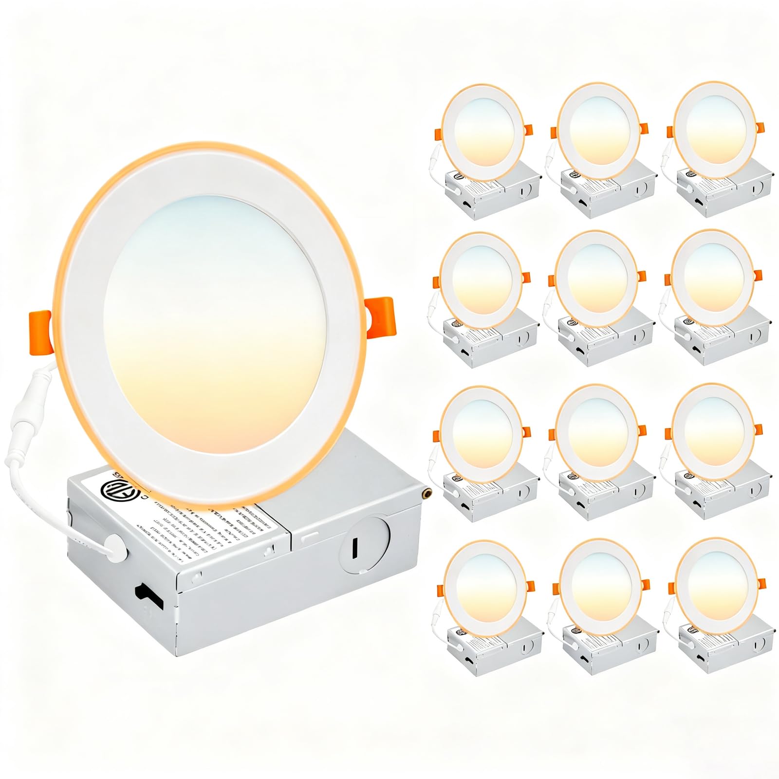 12Pack 4 Inch 5CCT LED Recessed Ceiling Light with Night Light 2700K 3000K 3500K 4000K 5000K Selectable Ultra-Thin