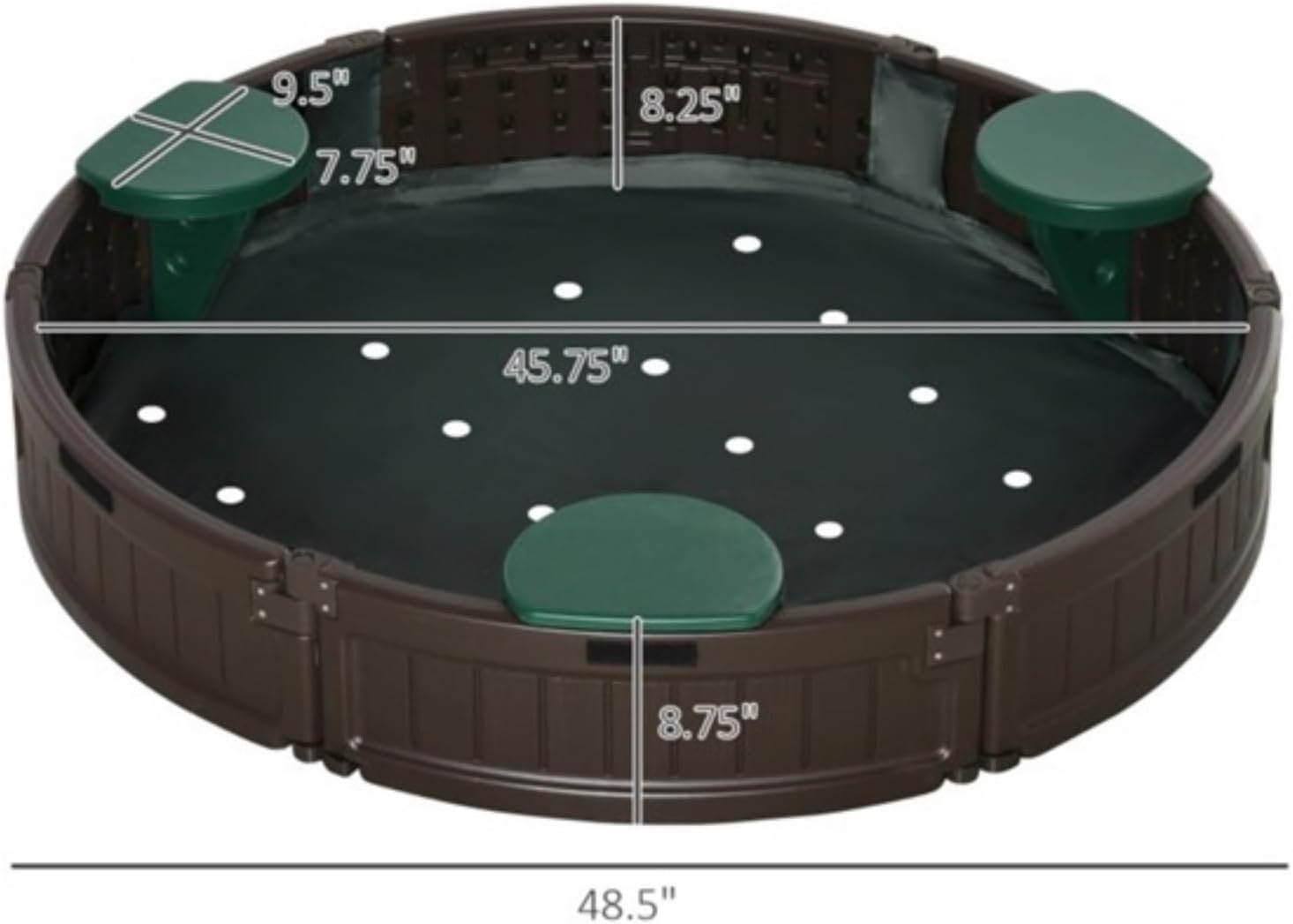 Children's Sandbox, Round Sandbox, 3 Semi-Circular Seat Plates, Oxford Cloth Cover, Polished Smooth Surface, Made of High-Density Polyethylene, Suitable for Children Aged 3-12, Chocolate Brown