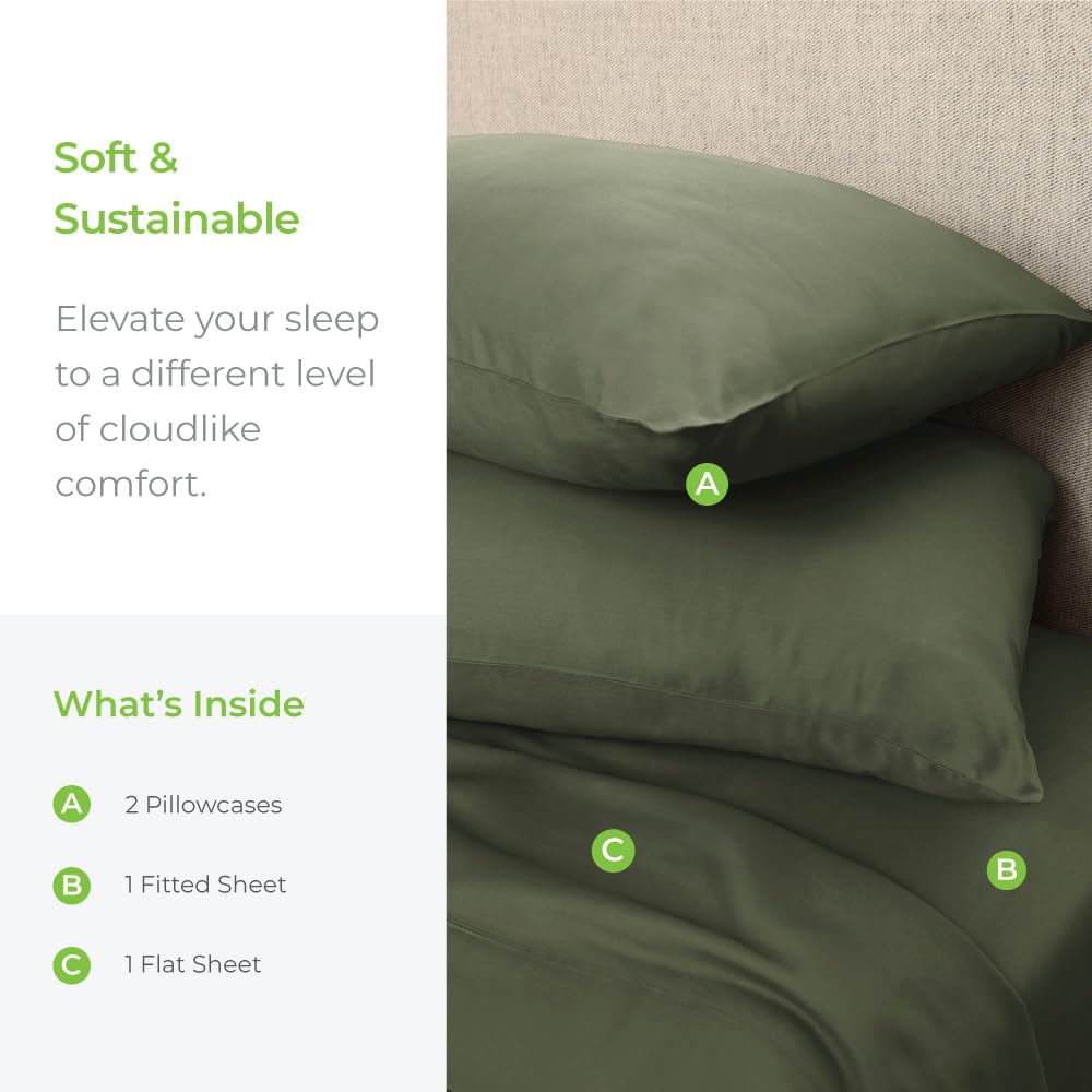 Cariloha Aloha Soft 4-Piece Sheet Set | Coastal Pine | King | Made from 100% Viscose derived from Bamboo | Introductory Sheet Line