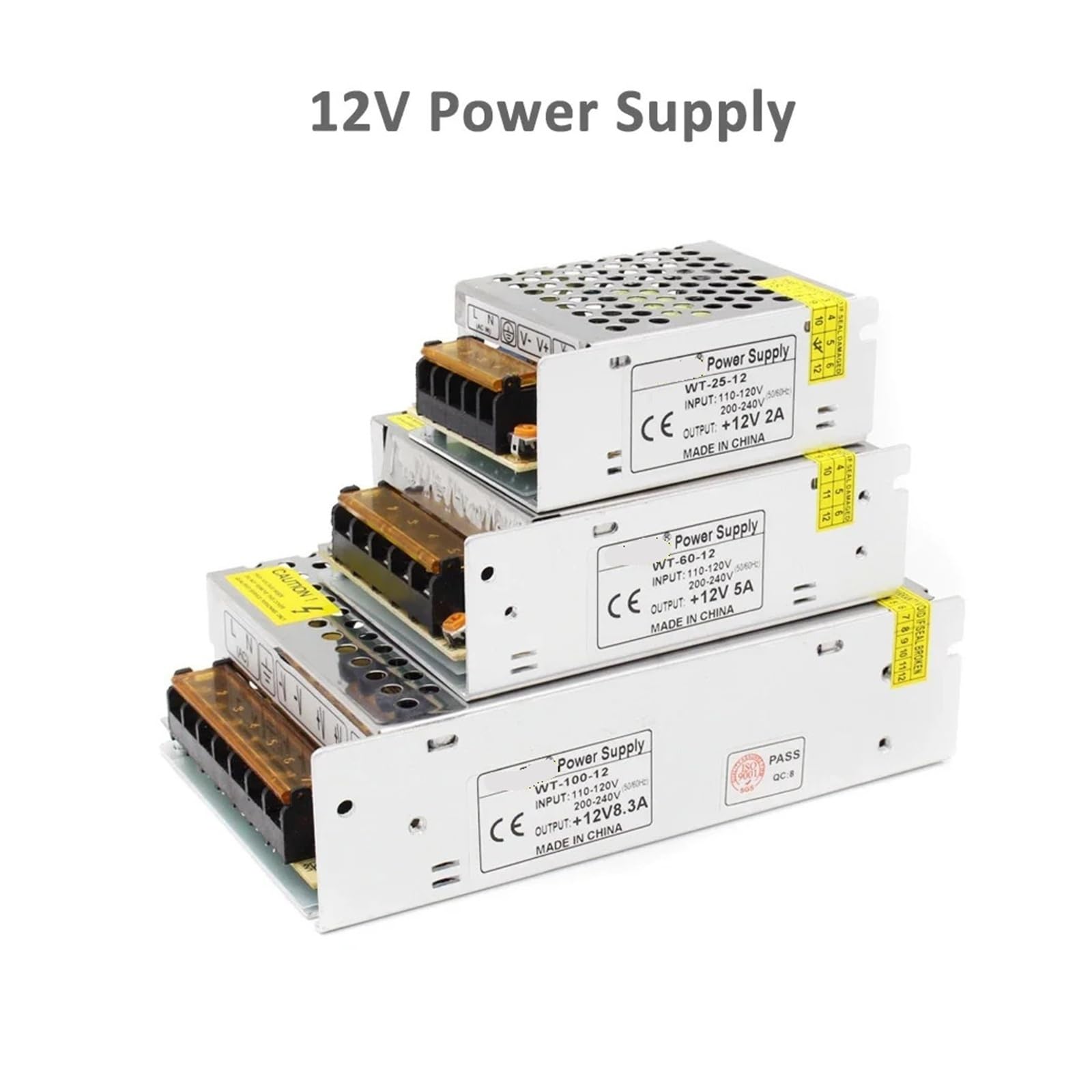 Zasilacz LED 5 V, 12 V, 24 V, AC 110 V/220 V na DC 5 V, 12 V, 24 V, adapter z przełącznikiem 12 V i transformatorem elektronicznym.