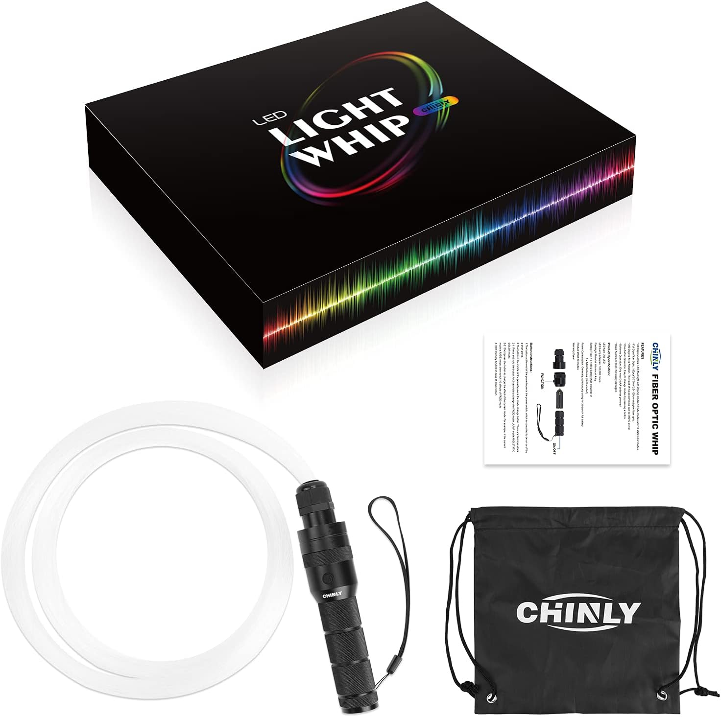 CHINLY Fiber Optic Whip, LED Light Whip for Dancing, with 40 Color Effect Mode and 360°Swivel, Rave Accessories for Parties, Light Shows, EDM Music Festivals, Unique Gifts for Girlfriend,Girl,Wife