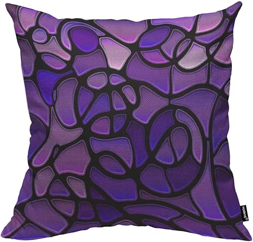 HOSNYE Funda de almohada de lino y algodón con mosaico de vidrio, color morado, abstracto, manchado, fundas de cojín decorativas para el hogar,