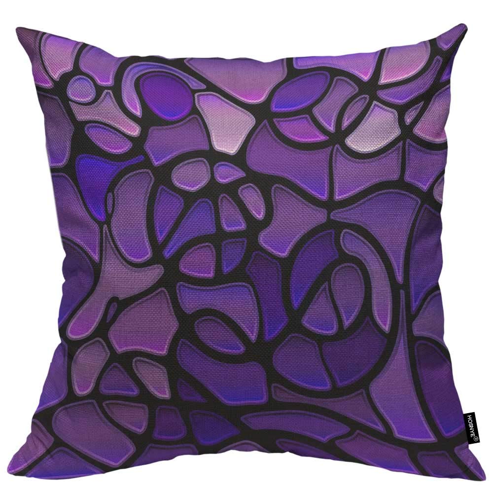 HOSNYE Glass Mosaic Cotton Linen Throw Pillow Case Purple Abstract Stained Pillow Cushion Covers Home Sofa Decorative 16 X 16 Inch