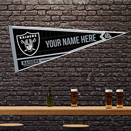 Image of Rico Industries NFL Football Las Vegas Raiders Personalized - Custom 12 inch x 30 inch Soft Felt Pennant - EZ to Hang