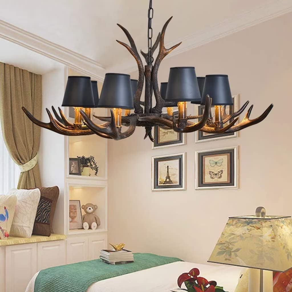 Lampade a Sospensione retrò in Resina con Corna di Cervo, Lampada da Tavolo da Pranzo Regolabile in Altezza, lampadario a Candela con Attacco E14 per Ristorante, Soggiorno, Lampada da Soffit