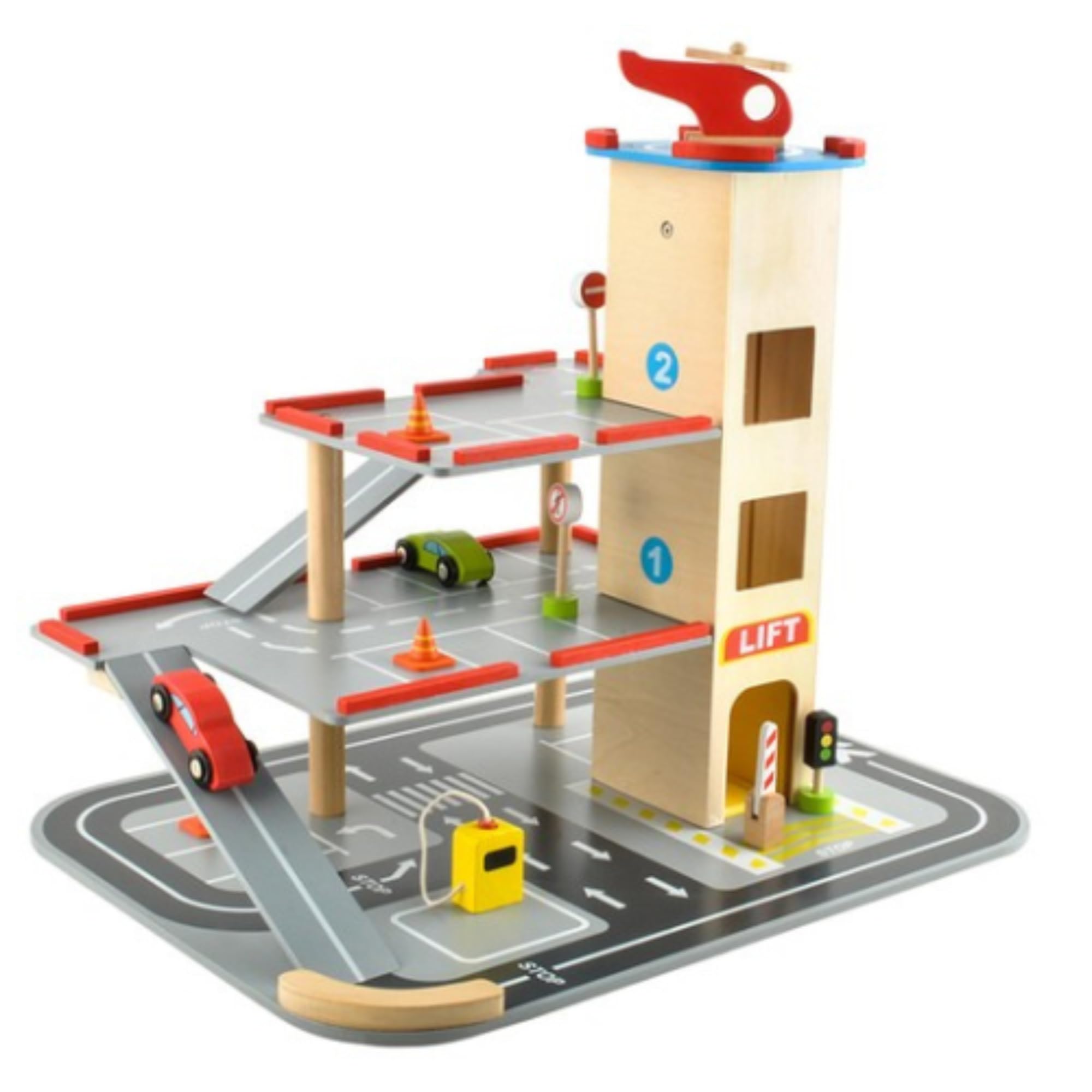 Holzparkhaus - Parkhaus aus Holz - Parkplatz mit Aufzug - Parken - Inklusive Zubehör - 48x36x42cm