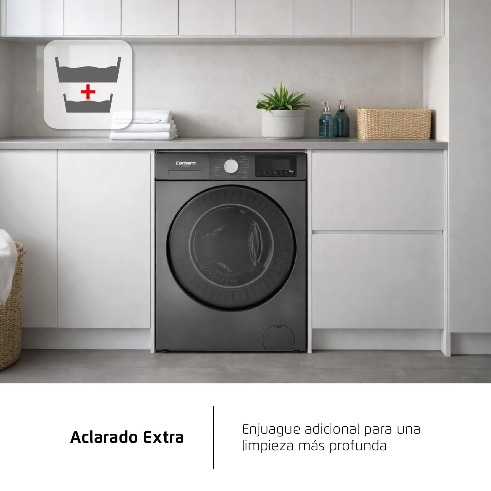 Corberó - Lavadora Secadora 2 en 1| CLSW805DG | 8 Kg / 5 Kg Secado | 1200 rpm | Motor Inverter | 16 Programas | Programa Antialérgico y Opción Vapor | Aclarado Extra | Clase A-20%| Gris