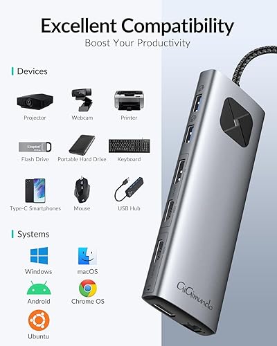 Miniatura 9 de GiGimundo LK10 - Estación de acoplamiento para portátil 10 en 1 con monitor doble, USB C Hub Dual 4K a 60Hz HDMI, 2 DP, 3 USB A, 100W PD, Ethernet