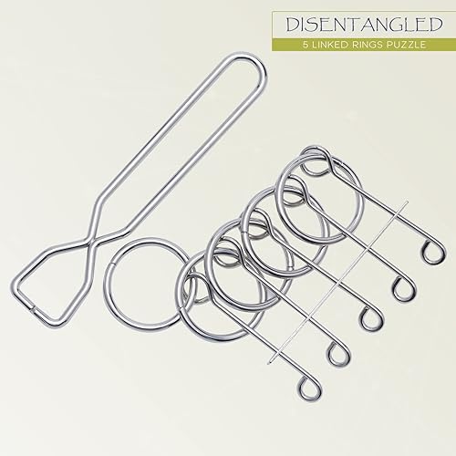 Miniatura 4 de KAILIMENG Rompecabezas de metal de 5 anillos enlazados, rompecabezas de movimiento secuencial duro, juego mental para adultos y niños, juguete