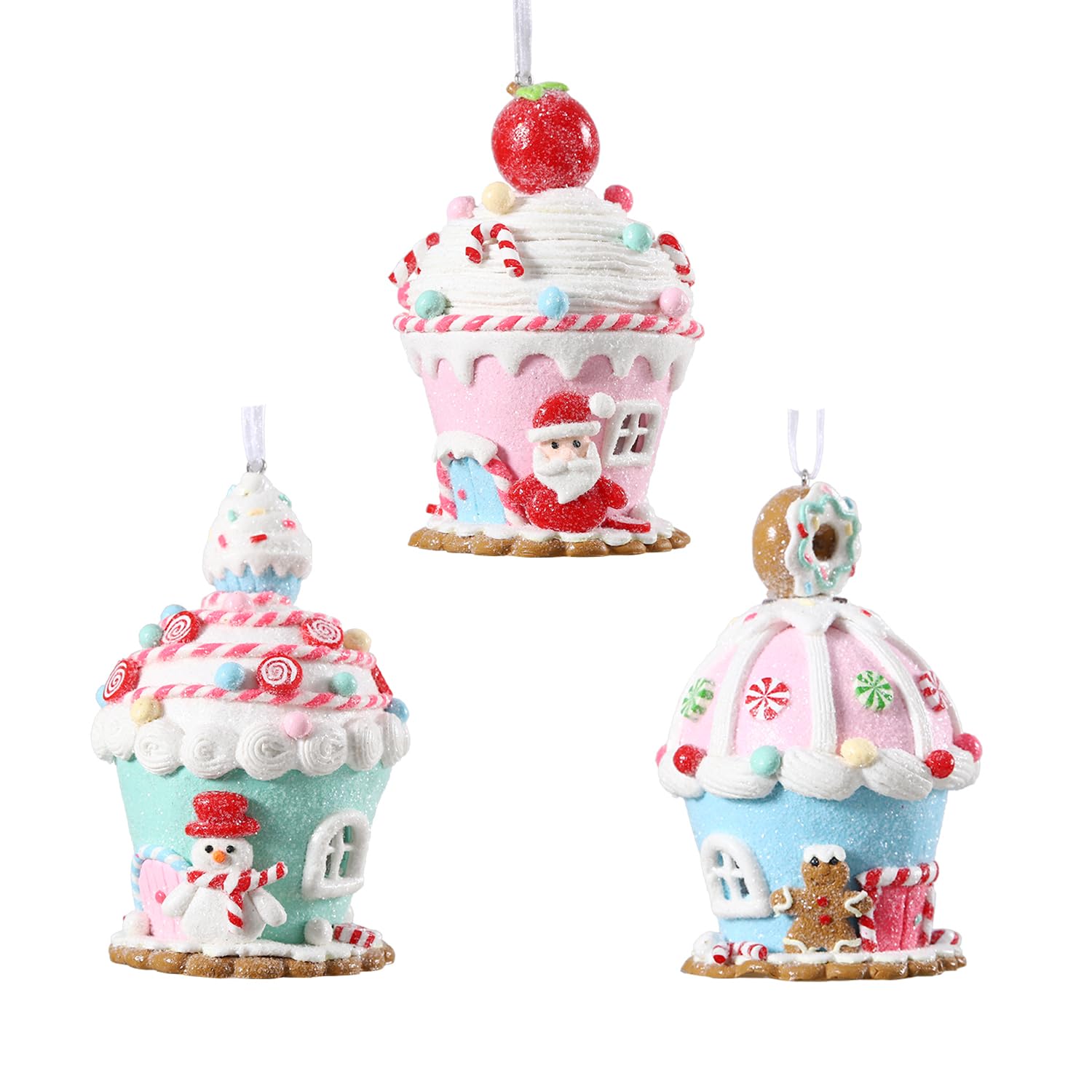 Maison de Noël en argile lot de 3 suspensions pastel pour ambiance cosy