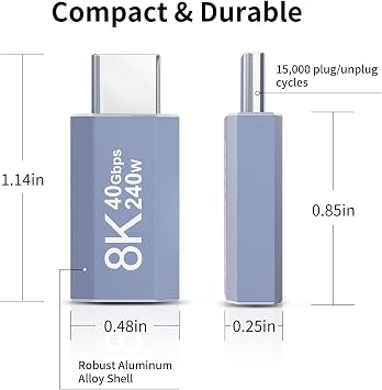 3 Pack USB C to C Extender Adapter [8K Video, 240W Charging, 40Gbps Data]