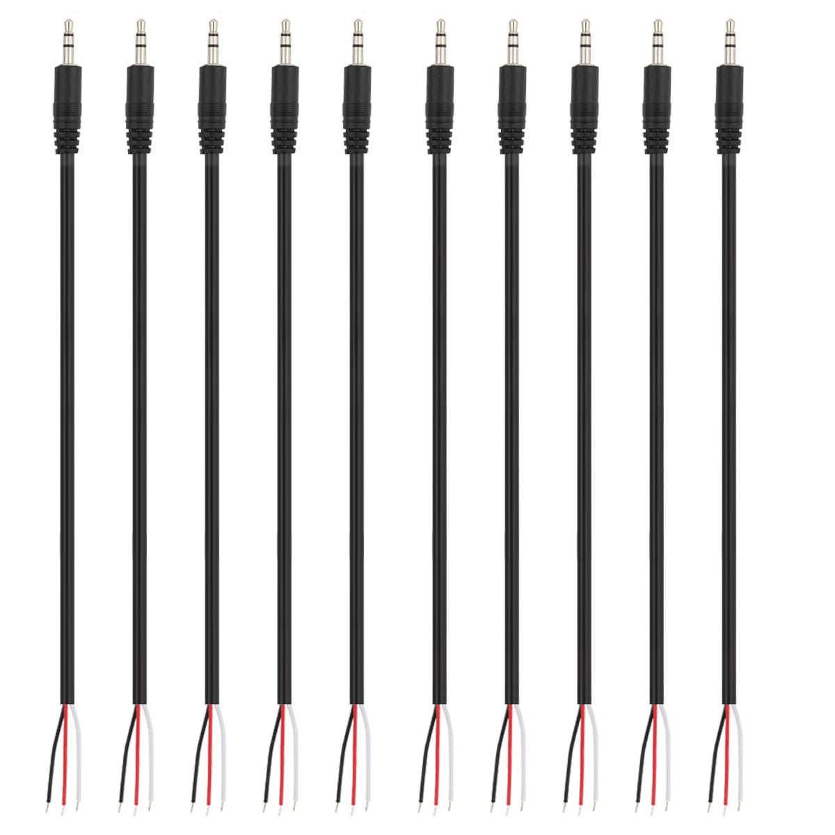 Jienk 10Pcs 1Ft 3.5mm 1/8" Stereo Audio Male Plug to Bare Wire Open End Cable, TRS 3Pole Jack Connector Pigtail Cable for Speaker Headphone Headset