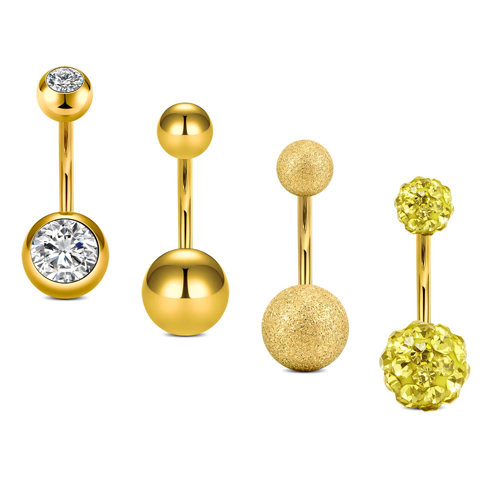 Rajnard Piercing Ombligo14G 6/8/10/12 / 14mm Acero quirúrgico CZ Bead Diamond Ombligo Piercing Joyería para Mujeres Hombres