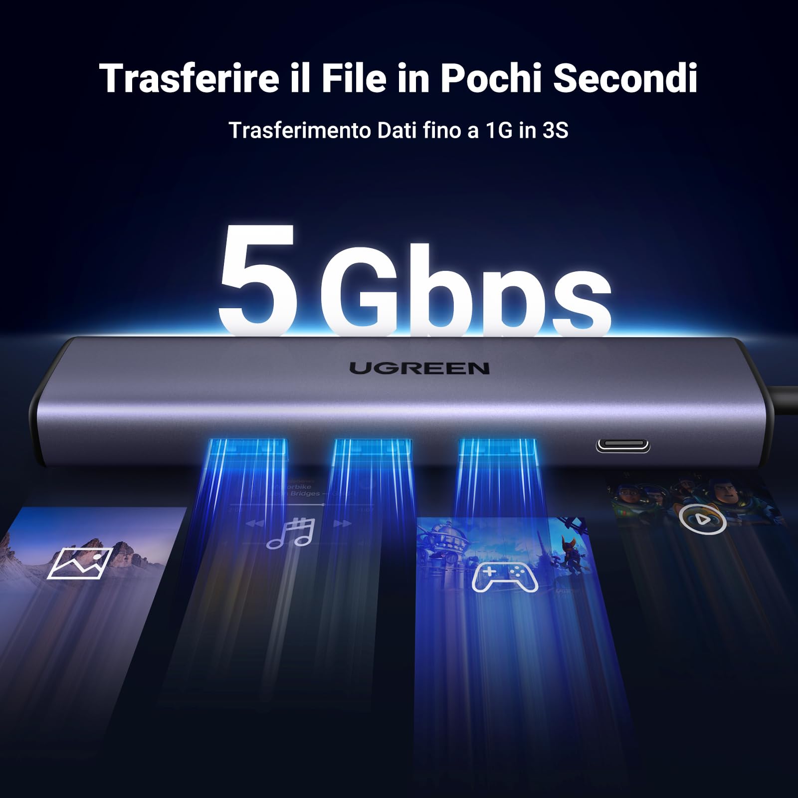 UGREEN Hub USB 3.0 Ethernet in Alluminio con Porta Alimentazione USB C 5V/2A Cavo di Nylon USB 3.0 Ethernet Gigabit Adattatore Ethernet USB a 1000Mbps Plug & Play su Windows 11 10 8 MacOS