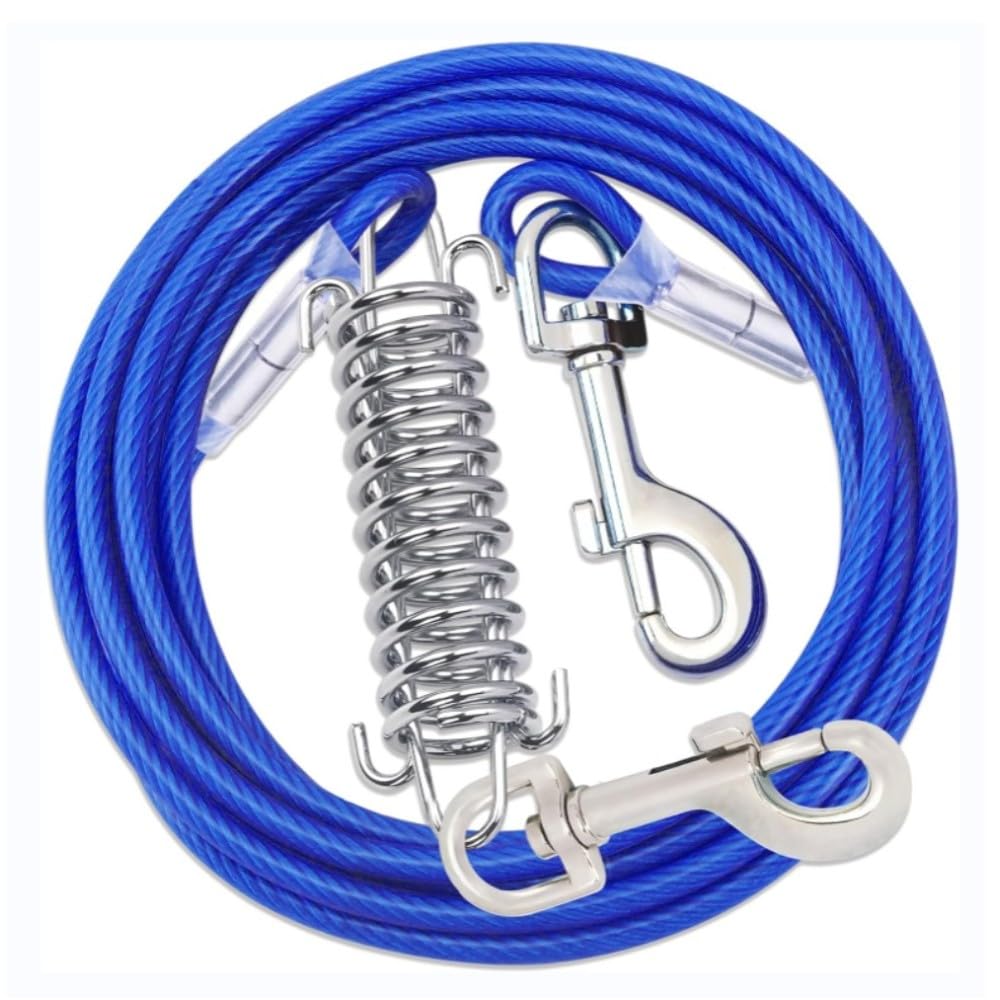 Guinzaglio per Cani Acciaio Inox 3 m Dog Tie Out Cable Resistente ai Morsi con Guinzagli Blu ad Assorbimento d'urto per Cani di Taglia Grande e Piccola