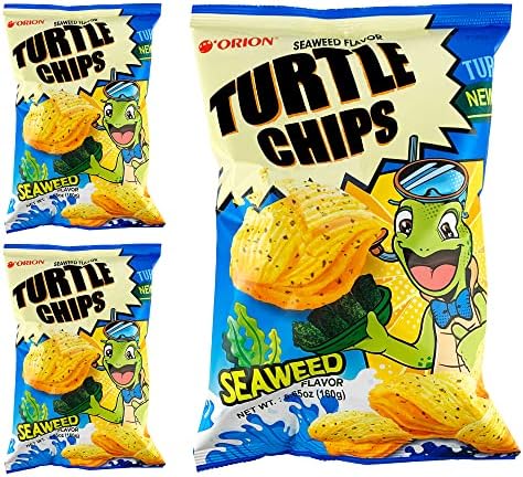 K-Munchies Orion Turtle Chips - 3 Pack of 160g Seaweed Flavor Korean Chips - Savory, Tasty, Puffy and Crispy Korean Corn Chips - Bite-Sized, On-The-Go Korean Corn Snack for the Whole Family