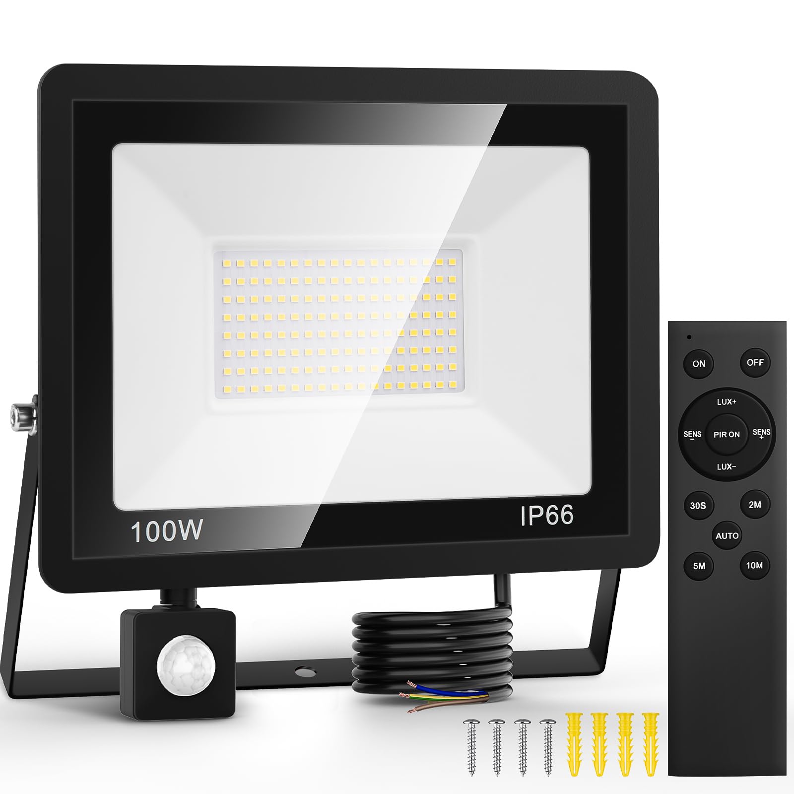 Czujnik ruchu na zewnątrz - 30 W Pir LED Floodlight Zewnętrzne światło Ręce zasilane - Zewnętrzne oświetlenie powodziowe i punktowe Wodoodporne oświetlenie zewnętrzne Spotlight Garden Garaż Wykrywacz