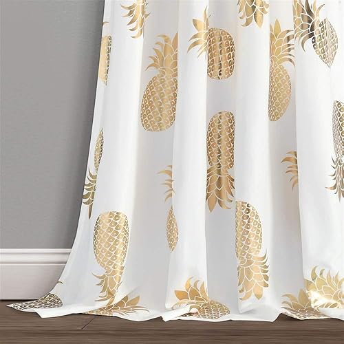 Miniatura 4 de Lush Decor Juego de cortinas de piña, par de paneles de cortinas largas para ventana, 52 x 95 pulgadas (dorado)