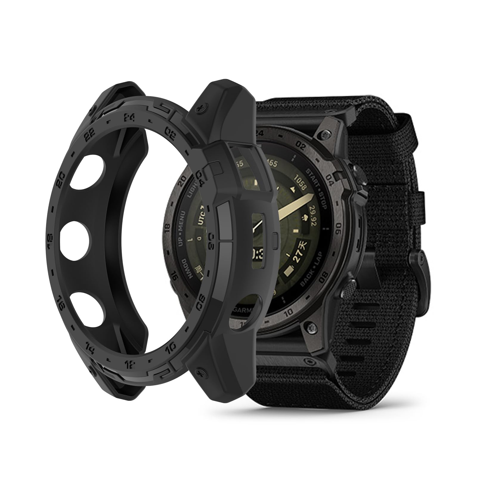 Pokrowiec do zegarka Garmin tactix 7 AMOLED, ultracienki pokrowiec, etui, antyrysowny, lekki pokrowiec TPU, ochraniacz, etui na Garmin tactix 7 AMOLED Smartwatch na zewnątrz (czarny)