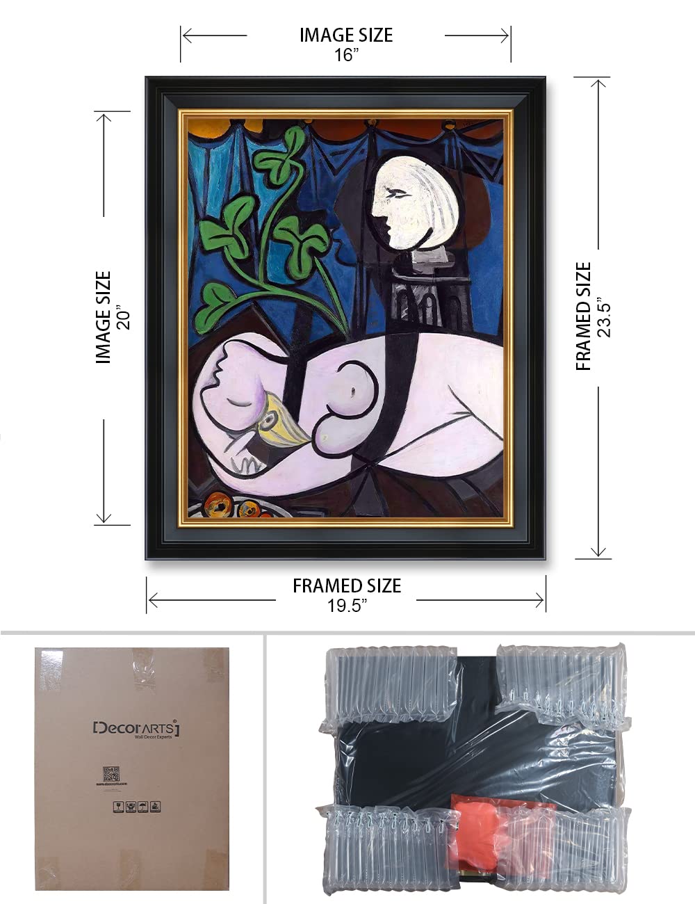 DECORARTS - Nude, Green Leaves and Bust by Pablo Picasso, Framed