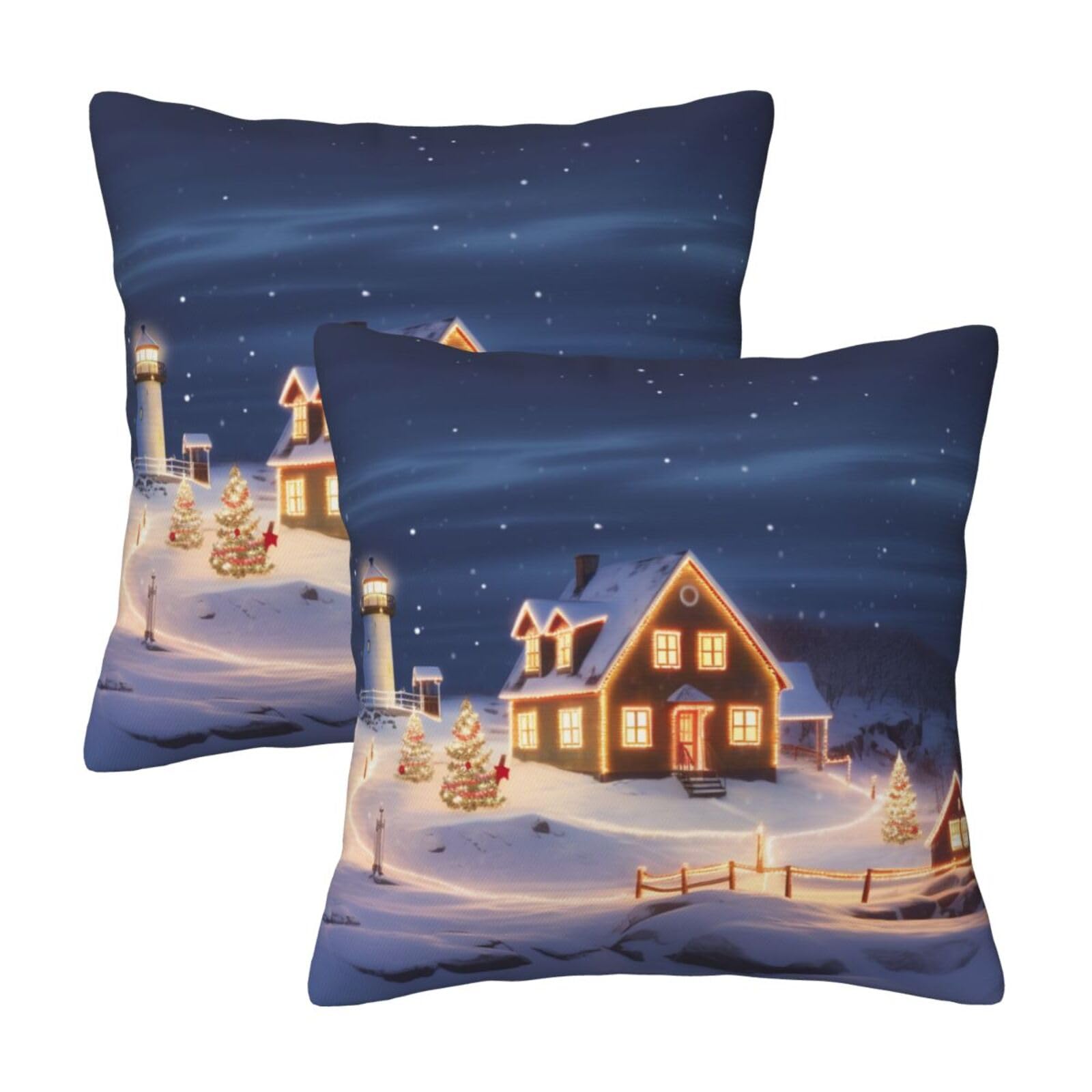 Christmas Scenery Throw Pillow Cases 2 Pack Square Pillowcases Soft Pillow Protectors for Couch Livingroom Sofa Bed Office Car,30x30 CM
