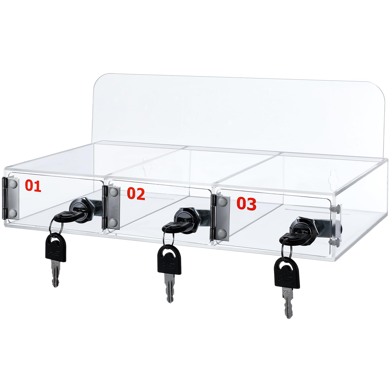 Threan 3 Slot Cell Phone Storage Box, Clear Cell Phone Storage Cabinet Wall Mounted, Including Door Locks and Keys for Office School Factory Classroom Students Staff