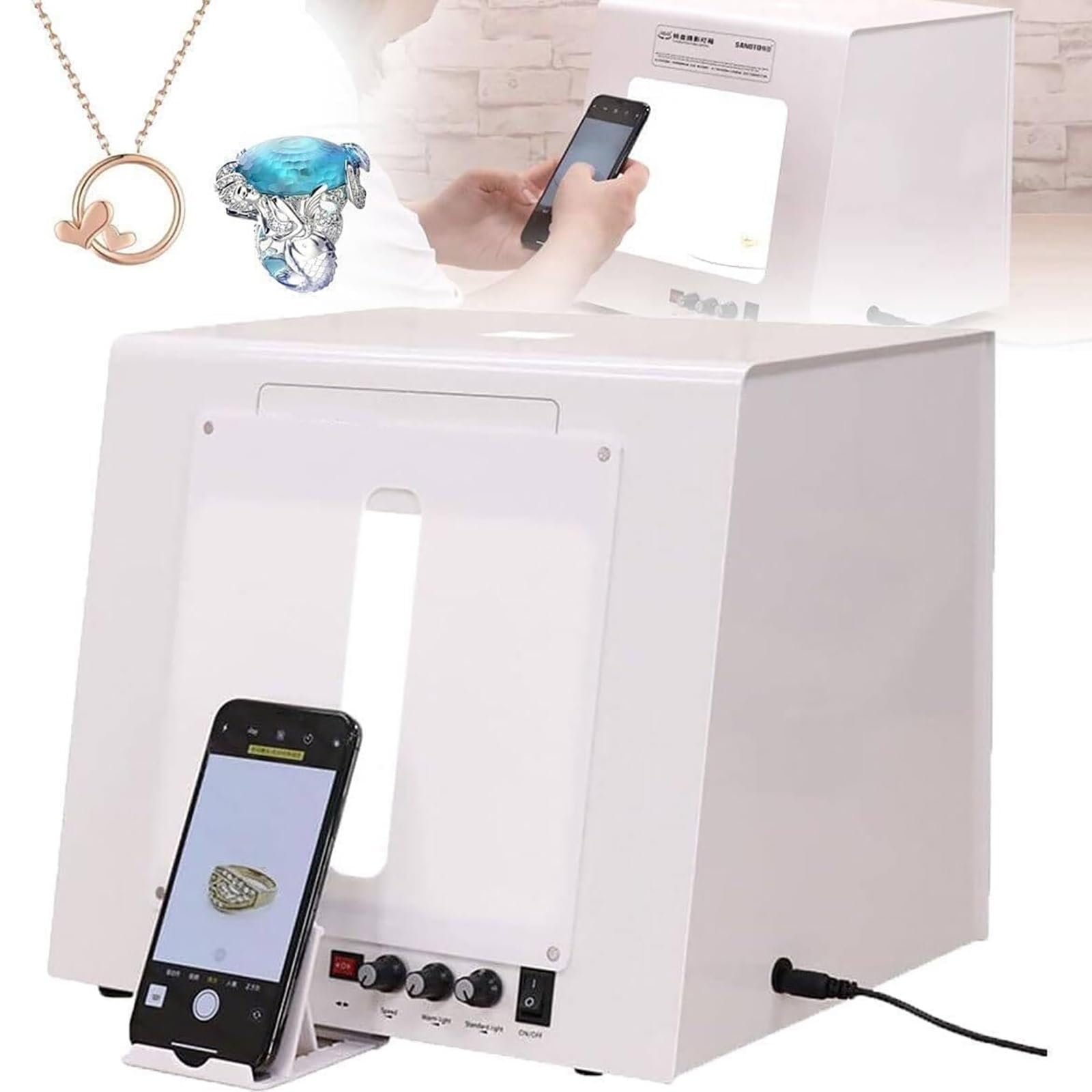 Kit Scatola Luminosa For Gioielli, Giradischi Dimmerabile A 360° | Utilizzo: Gioielli, pietre preziose, piccoli oggetti | Piatto girevole: girevole a 360°, dimmerabile |(T20)