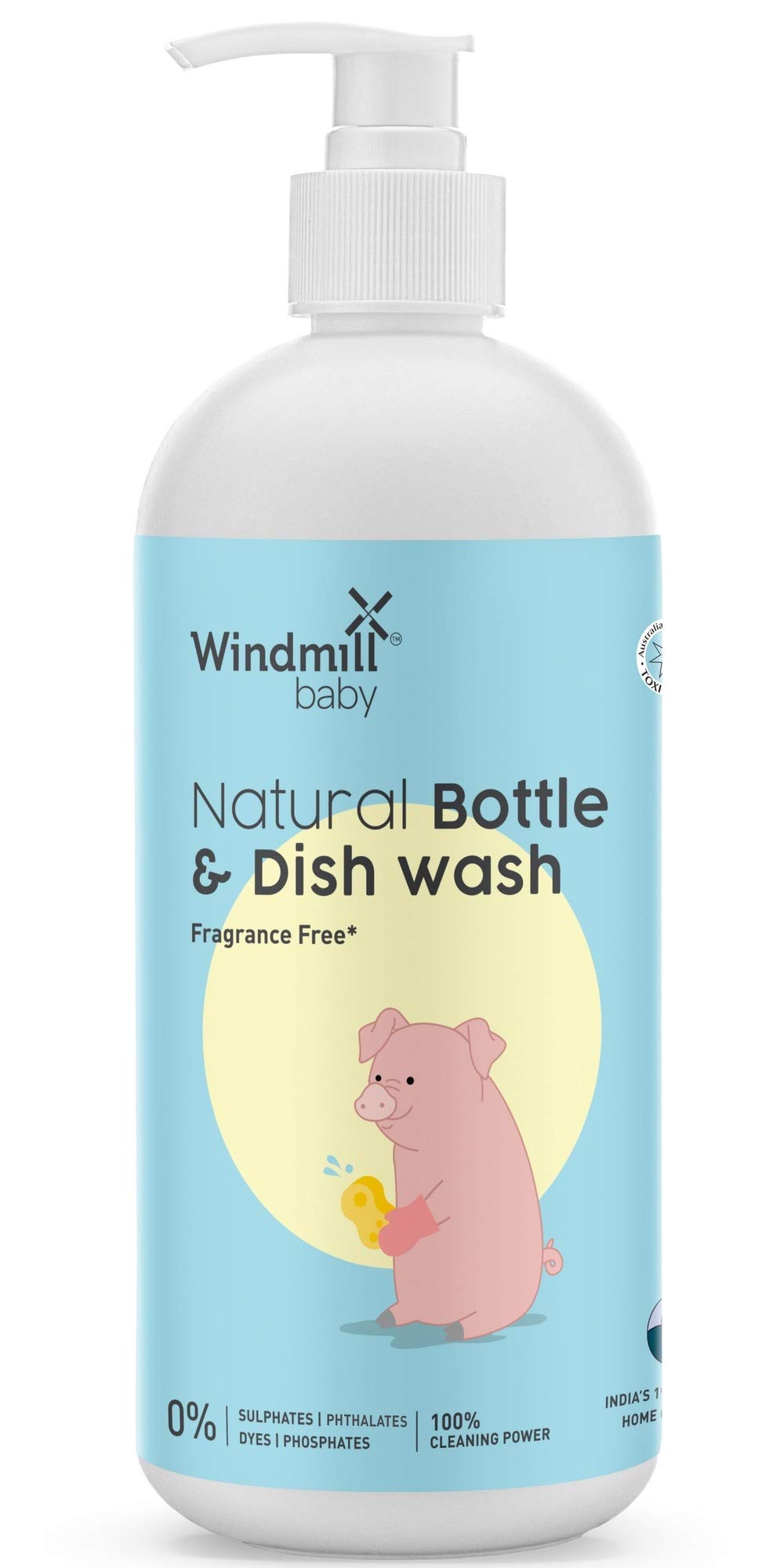 Windmill baby Natural Bottle Cleaning Liquid, Fragrance Free, USDA Certified, No Anti-Bacterial Chemicals, for Feeding Bottles, Accessories, Pump Parts and more - 450ml